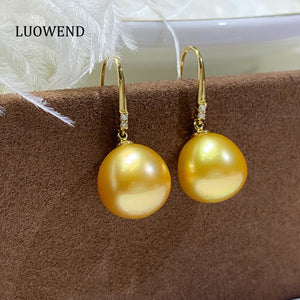 LUOWEND 18K Yellow Gold Real Natural Gold Pearl Earrings for Women