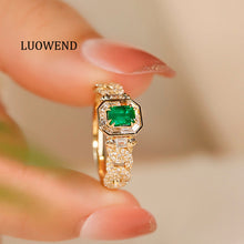 Load image into Gallery viewer, LUOWEND 18K Yellow Gold Real Natural Emerald Ring for Women
