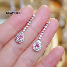 Load image into Gallery viewer, LUOWEND 18K White Gold Natural Pink Diamond Earrings for Women
