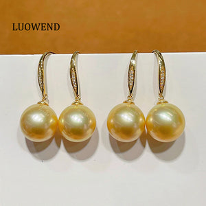 LUOWEND 18K Yellow Gold Real Natural Gold Pearl Earrings for Women