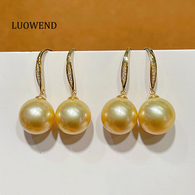 LUOWEND 18K Yellow Gold Real Natural Gold Pearl Earrings for Women