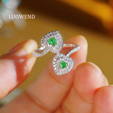 Load image into Gallery viewer, LUOWEND 18K White Gold Natural Green Diamond Ring for Women
