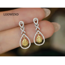 Load image into Gallery viewer, LUOWEND 18K White Gold Natural Yellow Diamond Earrings for Women
