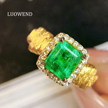 Load image into Gallery viewer, LUOWEND 18K Yellow Gold Real Natural Emerald Ring for Women
