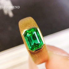 Load image into Gallery viewer, LUOWEND 18K Yellow Gold Real Natural Emerald Ring for Women
