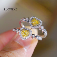 Load image into Gallery viewer, LUOWEND 18K White Gold Natural Yellow Diamond Ring for Women
