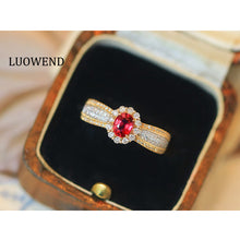 Load image into Gallery viewer, LUOWEND 18K White+Yellow Gold Natural Ruby Ring for Women
