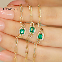Load image into Gallery viewer, LUOWEND 18K Yellow Gold Real Natural Emerald and Diamond Gemstone Necklace for Women
