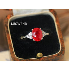 Load image into Gallery viewer, LUOWEND 18K White Gold Natural Ruby Ring for Women

