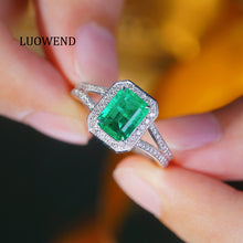 Load image into Gallery viewer, LUOWEND 18K White Gold Real Natural Diamond and Emerald Ring for Women
