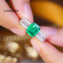Load image into Gallery viewer, LUOWEND 18K White Gold Natural Diamond and Emerald Ring for Women

