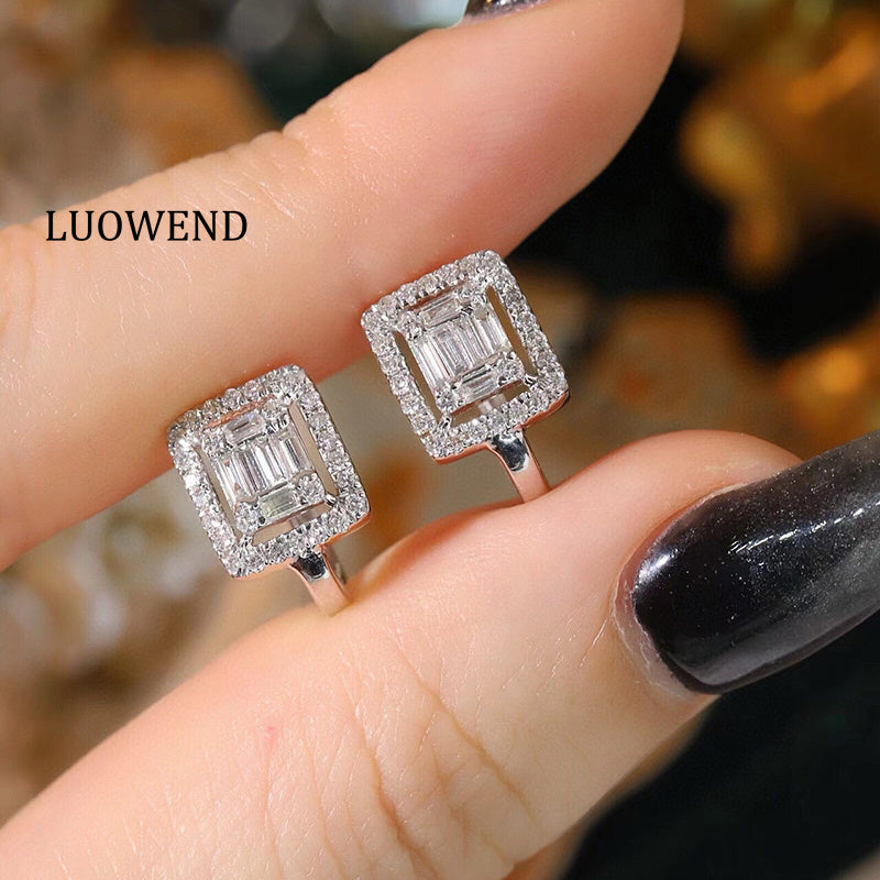 LUOWEND 18K White Gold Natural Diamond Earrings for Women