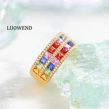 Load image into Gallery viewer, LUOWEND 18K Yellow Gold Real Natural Diamond and Aquamarine Ring for Women
