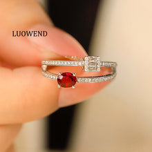 Load image into Gallery viewer, LUOWEND 18K White Gold Real Natural Ruby Ring for Women

