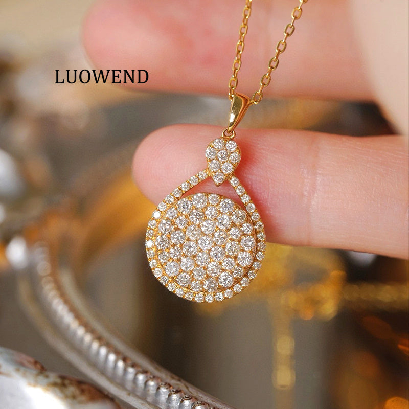 LUOWEND 18K Yellow Gold Natural Diamond Necklace for Women