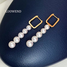 Load image into Gallery viewer, LUOWEND 18K Yellow Gold Natural Akoya Pearl Earrings for Women
