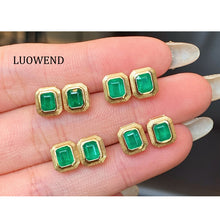 Load image into Gallery viewer, LUOWEND 18K Yellow Gold Earrings Natural Emerald Earrings for Women
