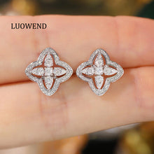 Load image into Gallery viewer, LUOWEND 18K White Gold Natural Diamond Earrings for Women
