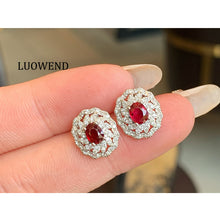 Load image into Gallery viewer, LUOWEND 18K White Gold Natural Ruby Earrings for Women
