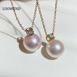 LUOWEND 18K Yellow or Rose Gold Natural Pearl Necklace for Women