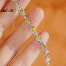 Load image into Gallery viewer, LUOWEND 18K White Gold Natural Yellow Diamond Bracelet for Women
