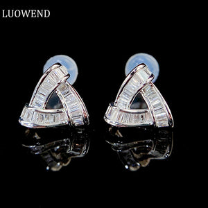 LUOWEND 18K White or Rose Gold Real Natural Diamond Stud Earrings for Women