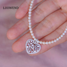 Load image into Gallery viewer, LUOWEND 18K White Gold Real Natural Diamond Pendant Necklace for Women
