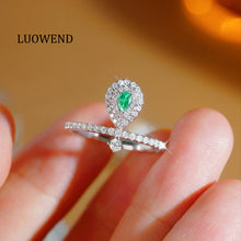 Load image into Gallery viewer, LUOWEND 18K White Gold Natural Green Diamond Ring for Women
