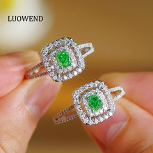 Load image into Gallery viewer, LUOWEND 18K White Gold Natural Green Diamond Ring for Women
