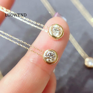 LUOWEND Yellow Gold Real Natural Diamond Pendant Necklace for Women