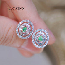 Load image into Gallery viewer, LUOWEND 18K White Gold Natural Green Diamond Earrings for Women
