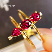 Load image into Gallery viewer, LUOWEND 18K Yellow Gold Real Natural Ruby and Diamond Gemstone Ring for Women
