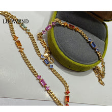 Load image into Gallery viewer, LUOWEND 18K Yellow Gold Real Natural Aquamarine Bracelet&amp;Necklace for Women
