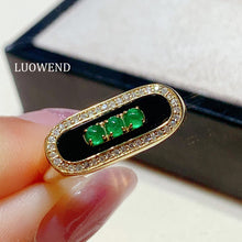 Load image into Gallery viewer, LUOWEND 18K Yellow Gold Emerald and Onyx Ring for Women
