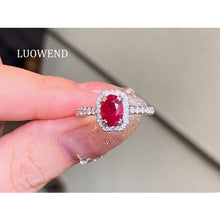 Load image into Gallery viewer, LUOWEND 18K White Gold Natural Ruby Ring for Women
