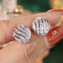 Load image into Gallery viewer, LUOWEND 18K White Gold Natural Diamond Earrings for Women
