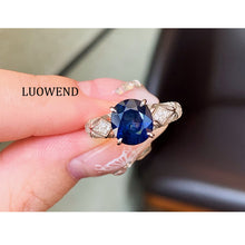 Load image into Gallery viewer, LUOWEND 18K White Gold Natural Sapphire Ring for Women
