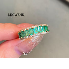 Load image into Gallery viewer, LUOWEND 18K Yellow Gold Natural Emerald Ring for Women
