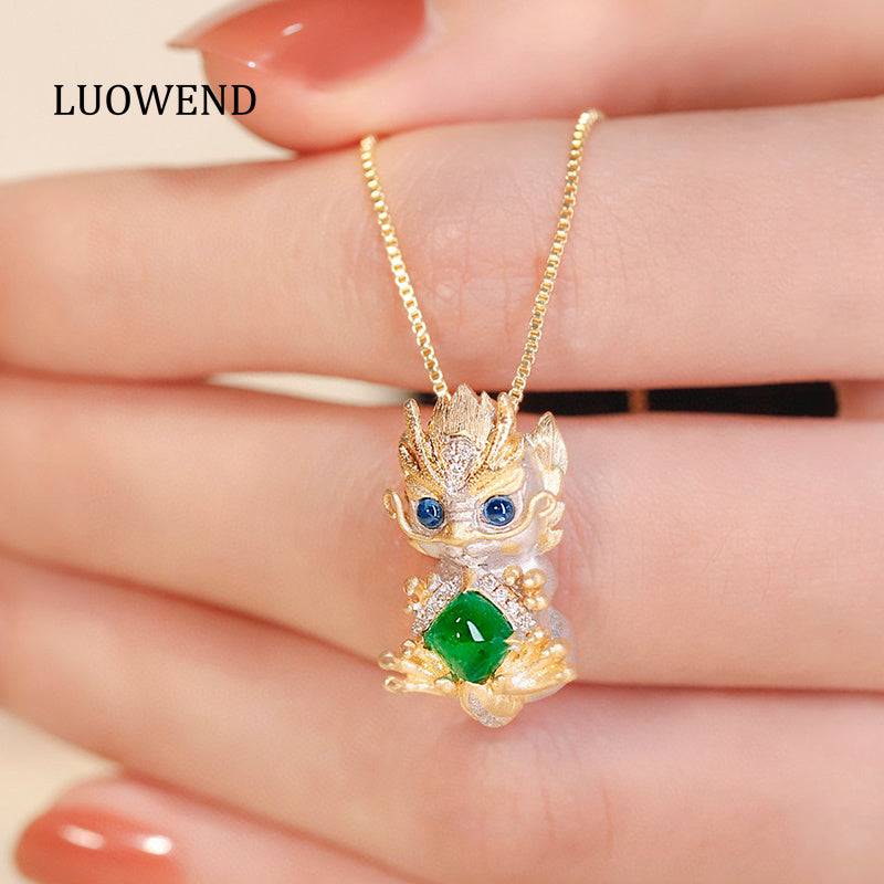 LUOWEND 18K Yellow Gold Real Natural Gemstone Necklace for Women