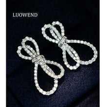 Load image into Gallery viewer, LUOWEND 18K White Gold Real Natural Diamond Earrings for Women
