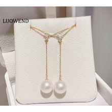 Load image into Gallery viewer, LUOWEND 18K Rose or Yellow Gold Real Natural Diamond and Pearl Necklace for Women
