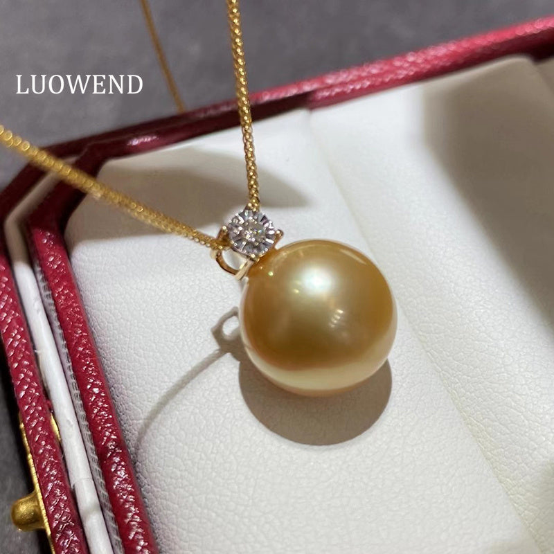 LUOWEND 18K Yellow Gold Natural Gold Pearl Necklace for Women
