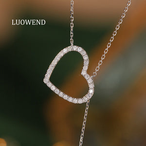 LUOWEND 18K White Gold Natural Diamond Necklace for Women