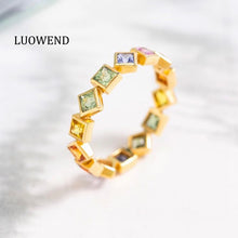 Load image into Gallery viewer, LUOWEND 18K Yellow Gold Real Natural Aquamarine Ring for Women
