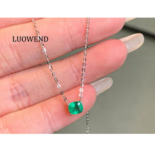 Load image into Gallery viewer, LUOWEND 18K White Gold Natural Emerald Necklace for Women
