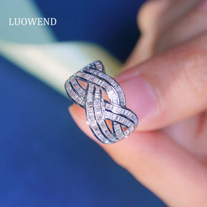LUOWEND 18K White Gold Real Natural Diamond Ring for Women
