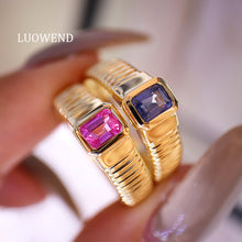 Load image into Gallery viewer, LUOWEND 18K Yellow Gold Real Natural Aquamarine Ring for Women
