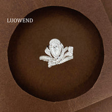 Load image into Gallery viewer, LUOWEND 18K White Gold Natural Diamond Ring for Women
