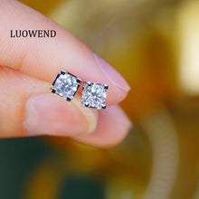 Load image into Gallery viewer, LUOWEND 18K White Gold Real Natural Diamond Stud Earrings for Women
