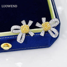 Load image into Gallery viewer, LUOWEND 18K White Gold Real Natural Yellow Diamond Stud Earrings for Women

